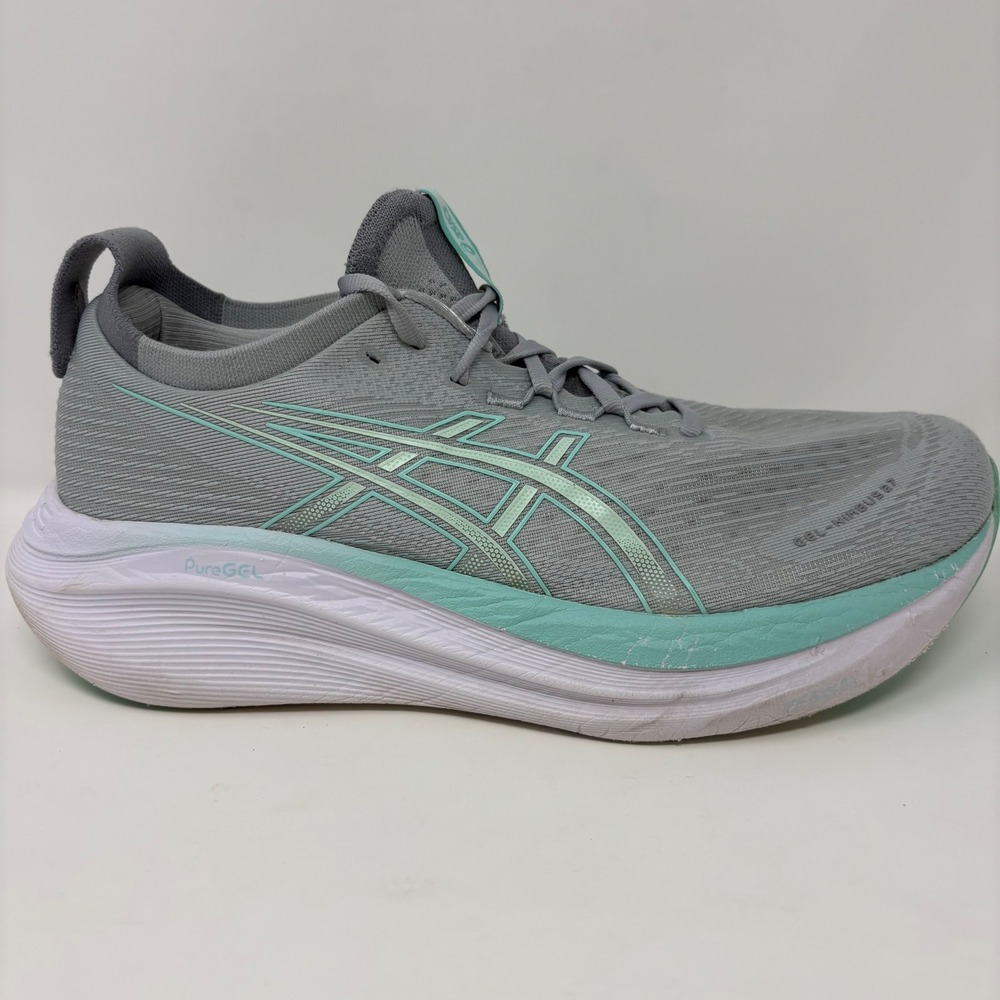 ASICS GEL-Nimbus 27 Womens Size 11 Grey Green Mint Running Shoes (1012B758)